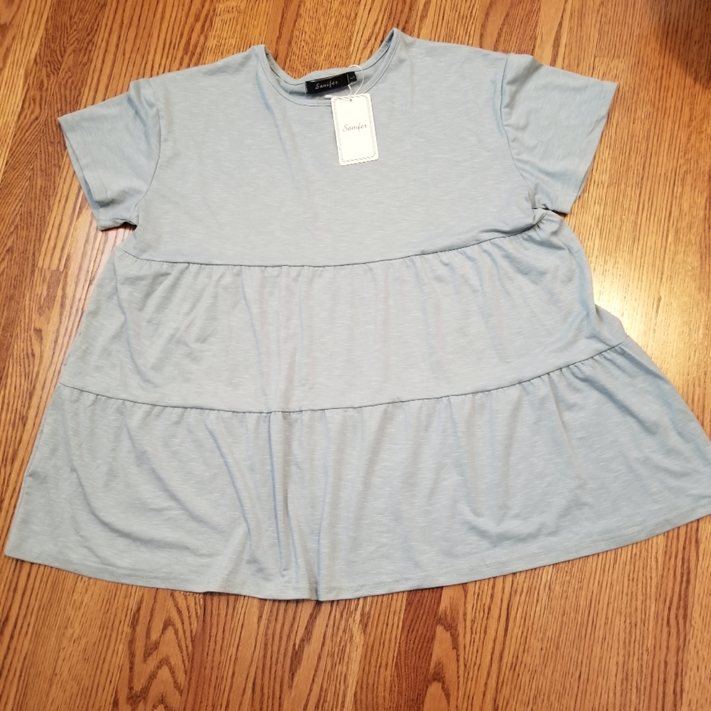 Light Blue Tiered Peplum Short Sleeve Top